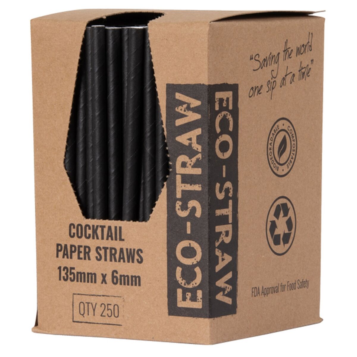 Straws, Paper Cocktail Black (250) Bygreen