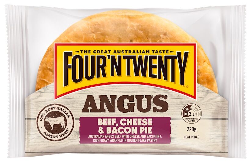 Pies, Chunky Angus Beef, Cheese & Bacon Wrapped 12x175gm 4’N’20