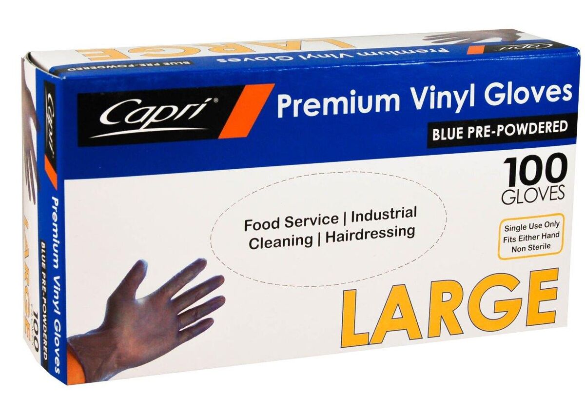 Gloves, Blue Vinyl Large Powdered (100) Capri