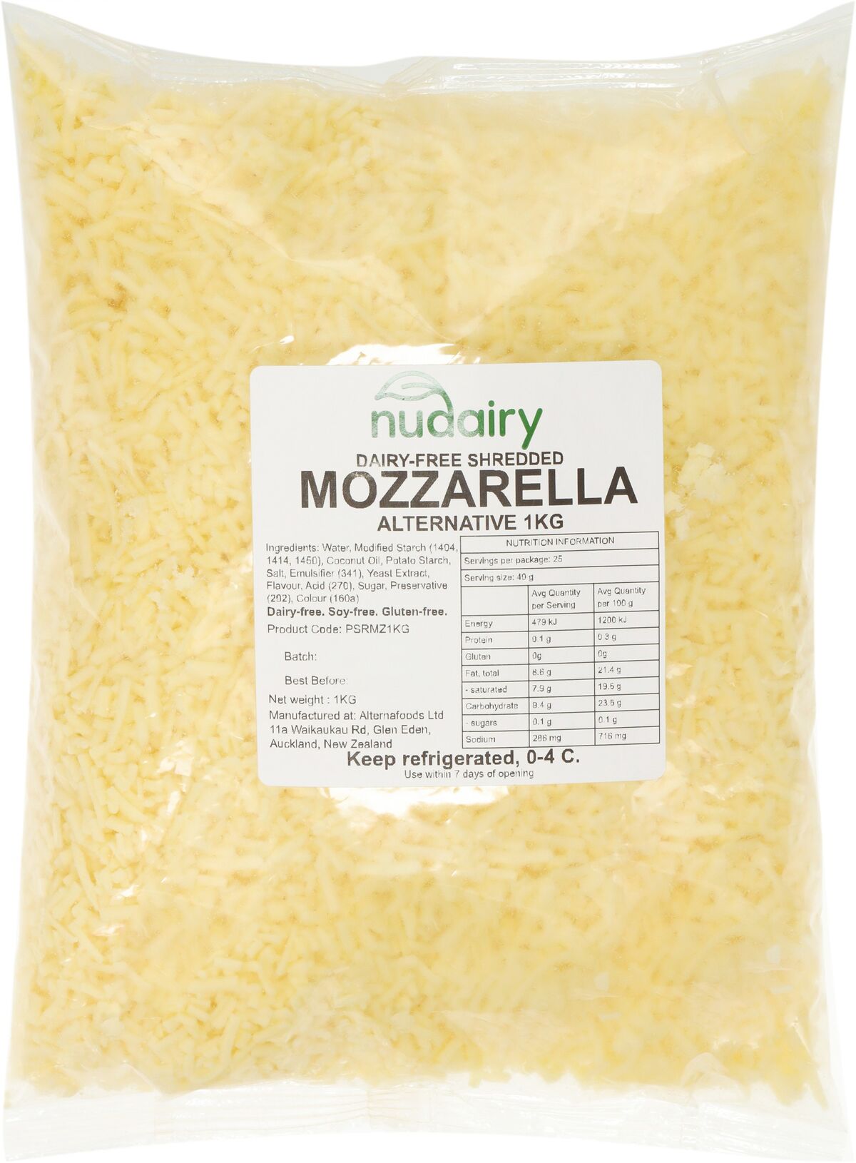 Cheese, Dairy Free Shredded Mozzarella 1kg Barnabys (GF) (H) (VG)