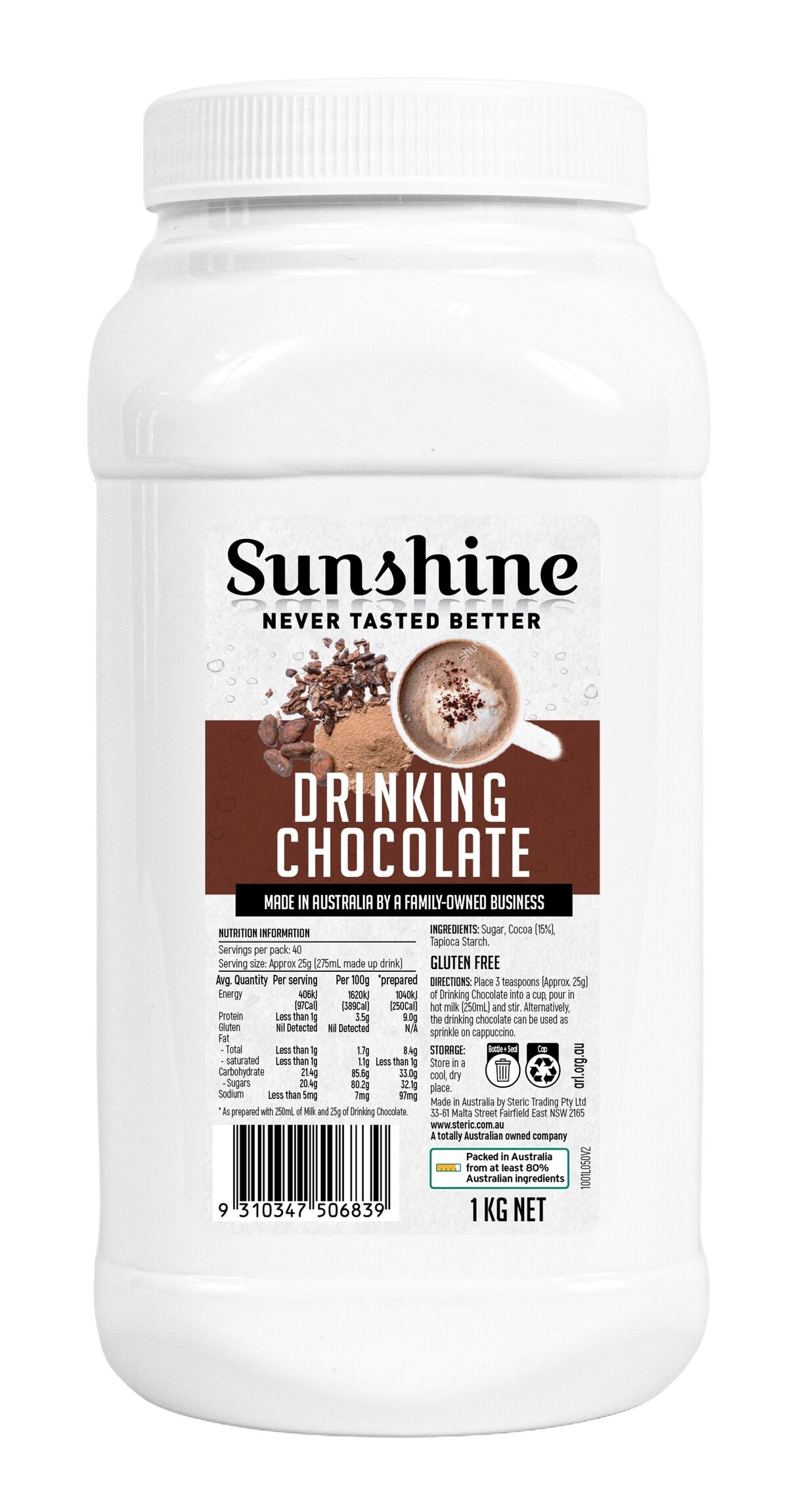Drinking**Chocolate Cappuccino 8x1Kg Sunshine (GF)