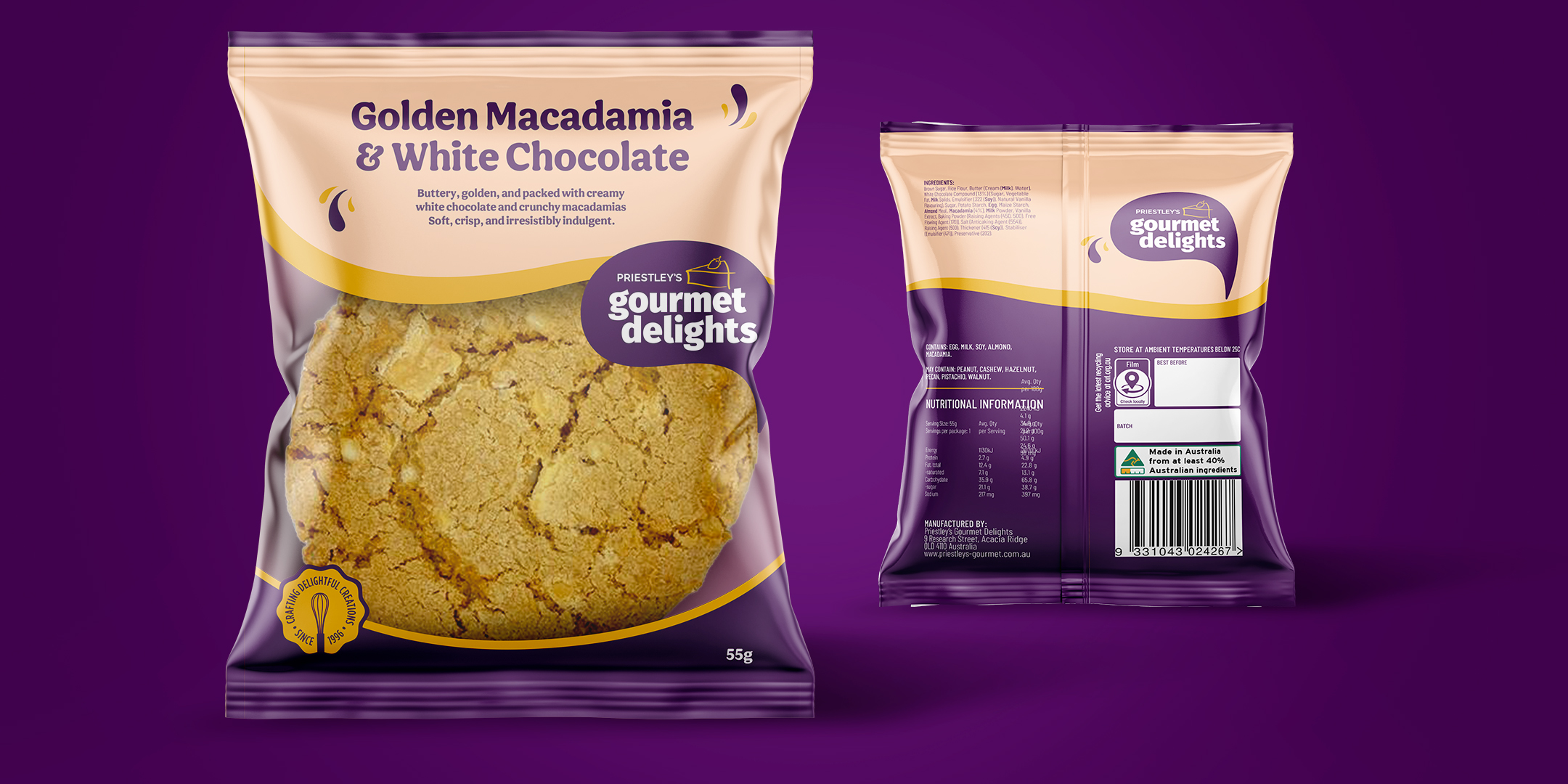 Cookies, 1-178 Macadamia & White Chocolate (11) Priestley’s (GF)