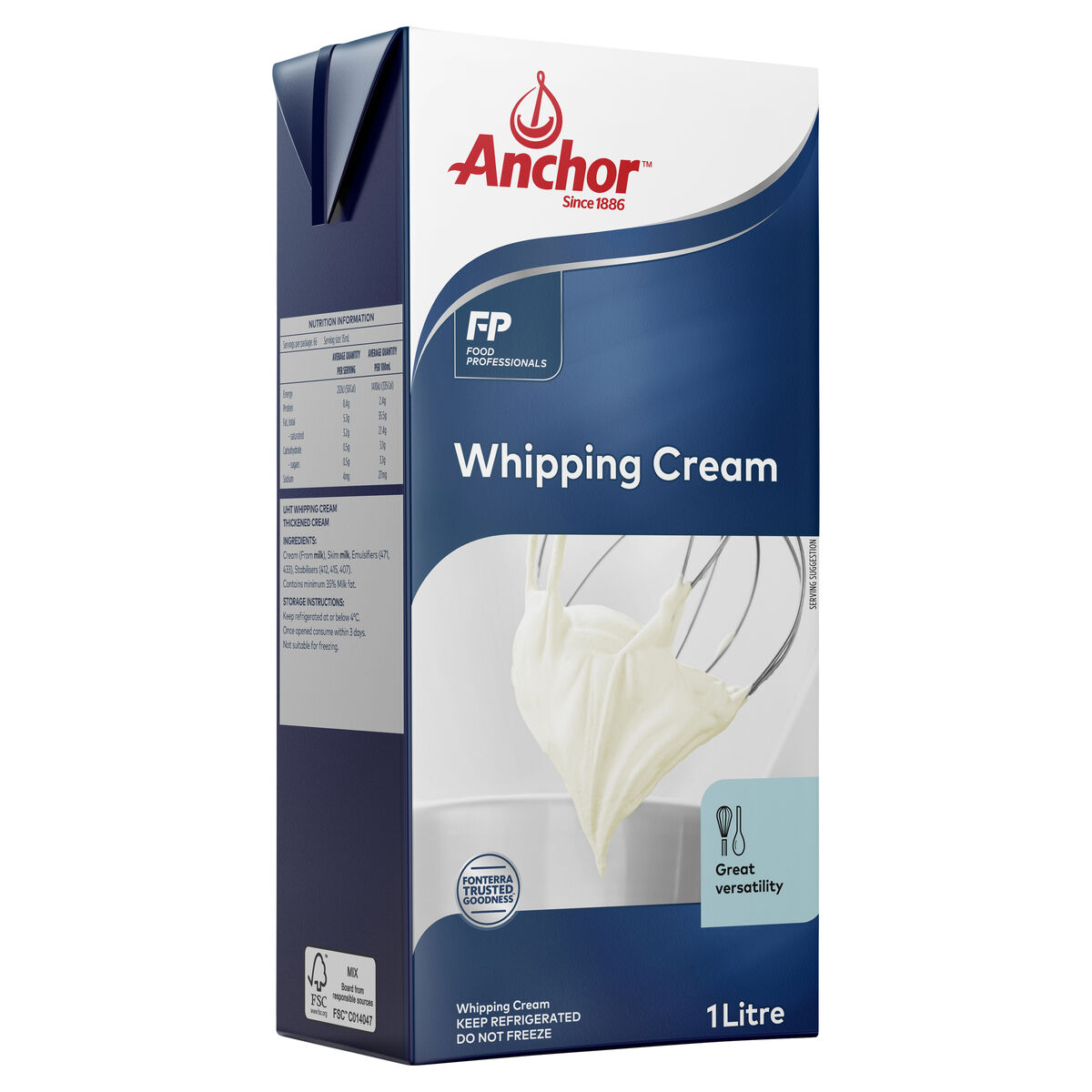 Cream, UHT Whipping 1Lt Anchor (H) Screw Lid