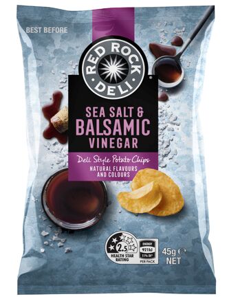 Potato Chips, Salt and Vinegar 18x45gm Red Rock Deli