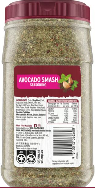 Seasoning**Smashed Avocado 580gm Masterfoods