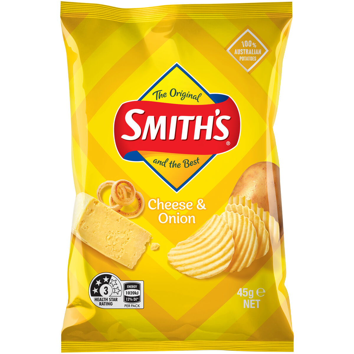 Potato**Chips, Cheese & Onion 18x45gm Smith Crinkles