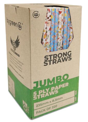Straws**5 Ply Paper Strong Jumbo Laguna Mixed Patterns (10×220) CARTON, Bygreen