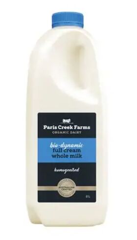 Milk, Organic Full Cream Milk 2L Paris Creek BLUE (GF)