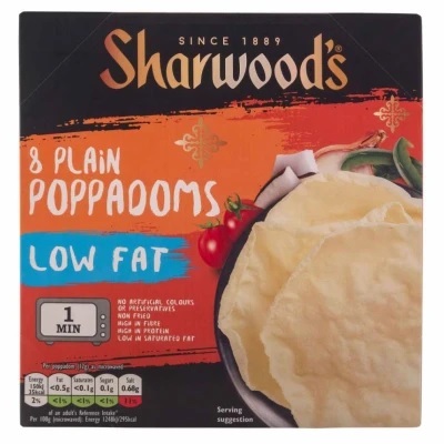 Sharwood's Poppadoms Plain Low Fat