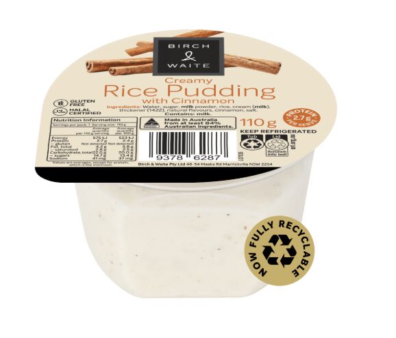 Dessert**Creamy Rice Pudding 30X110gm Birch & Waite (GF)(H)