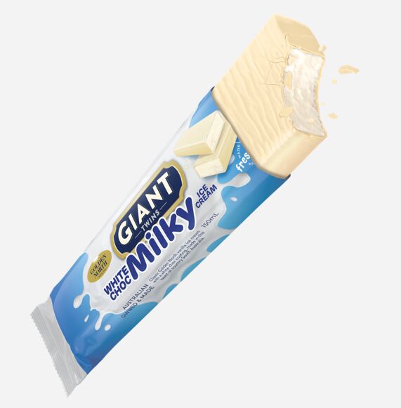 Ice Cream,Giant Twins White Choc Milky 24x150ml Golden North (GF)