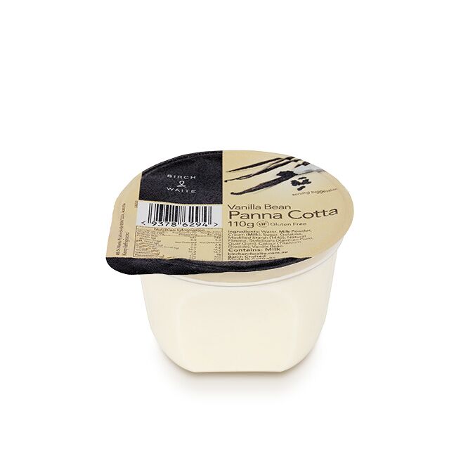 Dessert, Vanilla Bean Panna Cotta 30x110gm Birch and Waite (GF) (H)