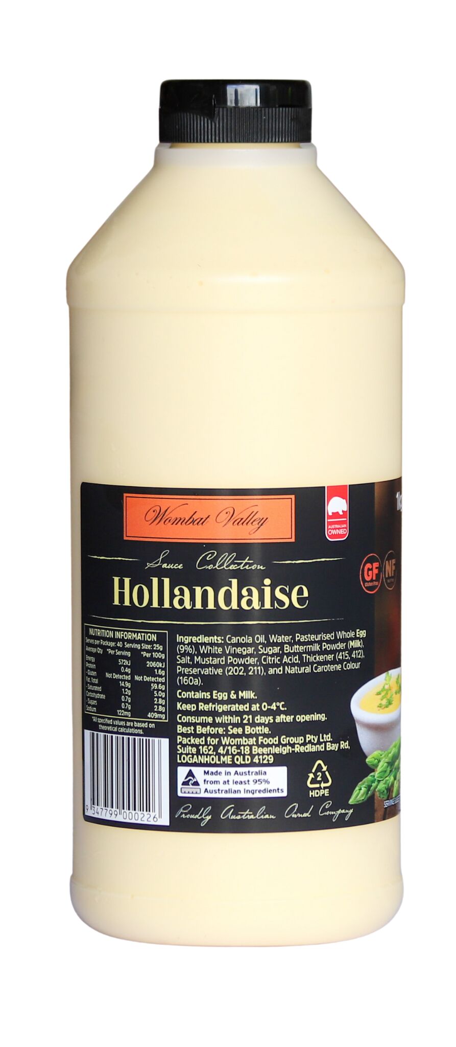 Sauce, Hollandaise 1kg Squeeze Wombat Valley (GF) (H)