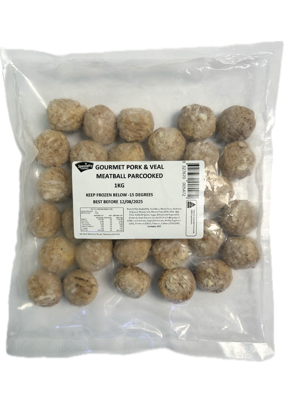 Specialty Foods Meatballs Pork & Veal Parcooked