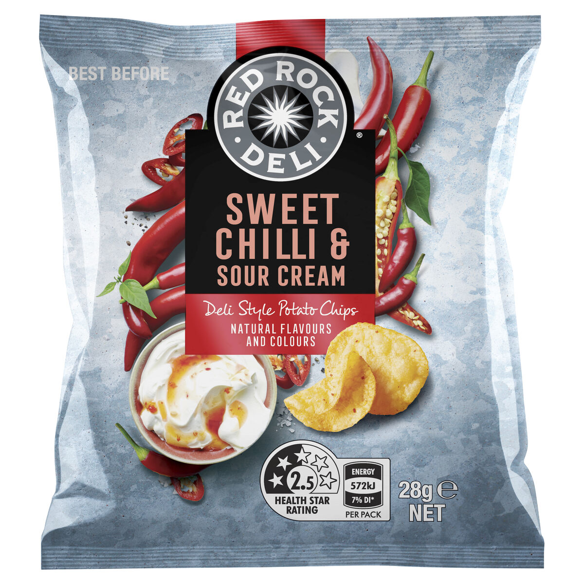 Potato Chips, Sweet Chilli & Sour Cream Red Rock Deli 21x28g (GF) Smiths