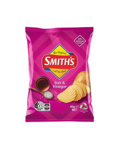 Potato Chips, Salt and Vinegar 18x45gm Smith Crinkles