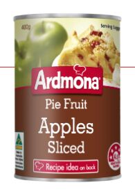 Apple**Sliced Pie Fruit 12x400gm Ardmona