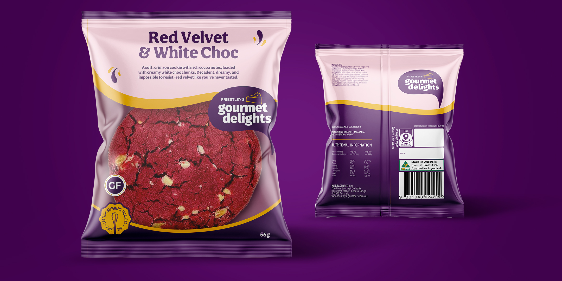 Cookies, 1-897 Red Velvet & White Chocolate (11) Priestley’s (GF)