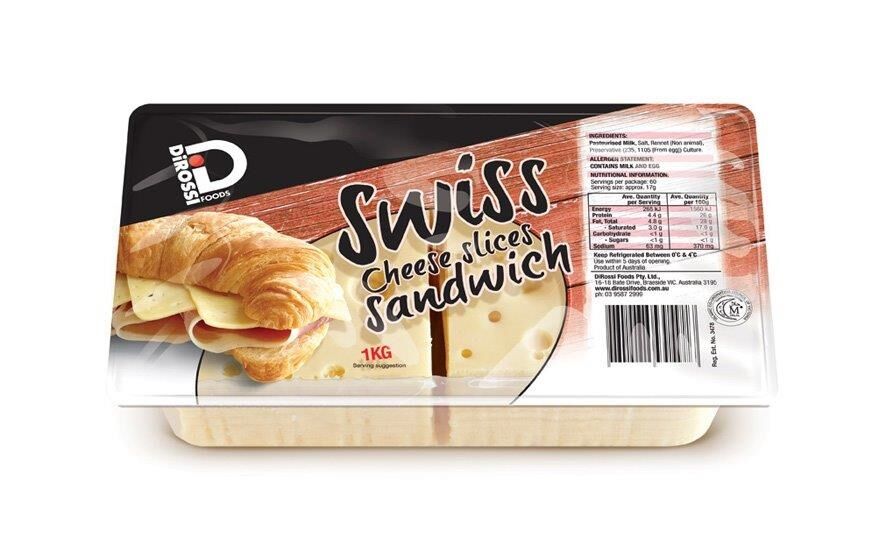 Cheese Sliced Swiss Sandwich 1Kg DiRossi (GF) (H)