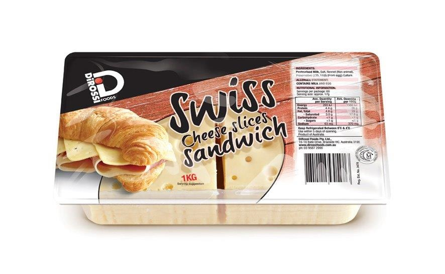 Cheese**Sliced Swiss Sandwich 1Kg DiRossi (GF) (H)