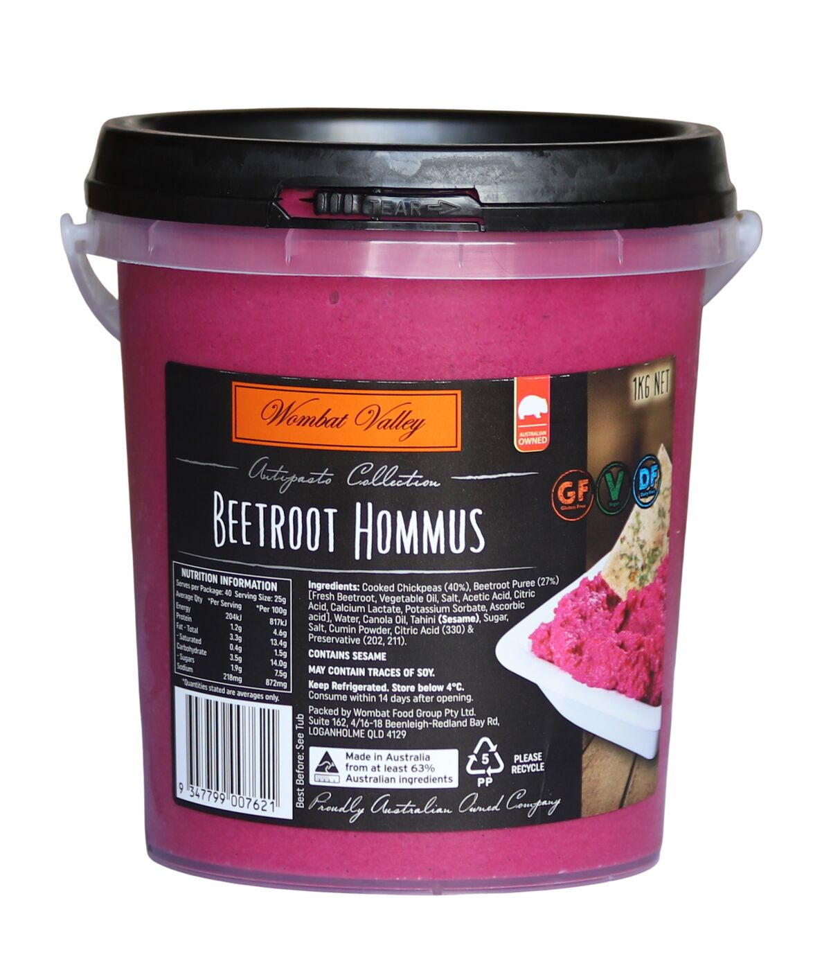 Dip, Beetroot Hommus 1kg Wombat Valley (GF) (H) (V)