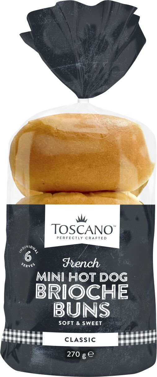 Bread, Brioche Mini Hot Dog Buns, 54x45g Toscano
