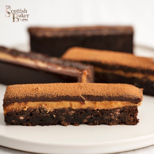 Slice, Fudgy Choc Caramel Brownie 20x98g (GF) The Scottish Baker