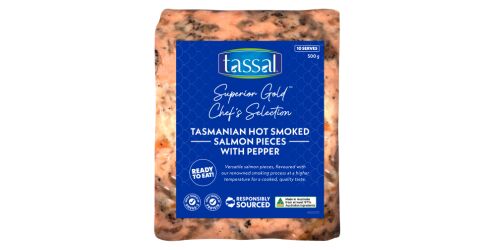 Salmon, Smoked Hot Natural Pieces With Pepper 500gm Tassal (H) (A)