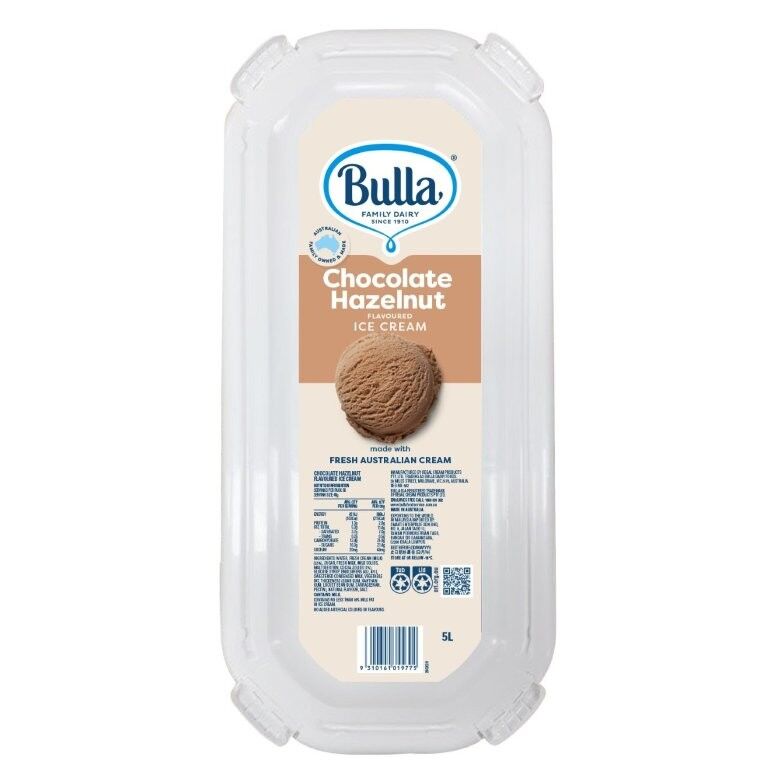 Ice Cream. Choc Hazelnut 5L Tray Bulla