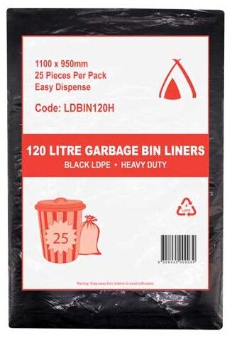 Garbage Bag, Heavy Duty LD Black Bin Liner 120L (100)