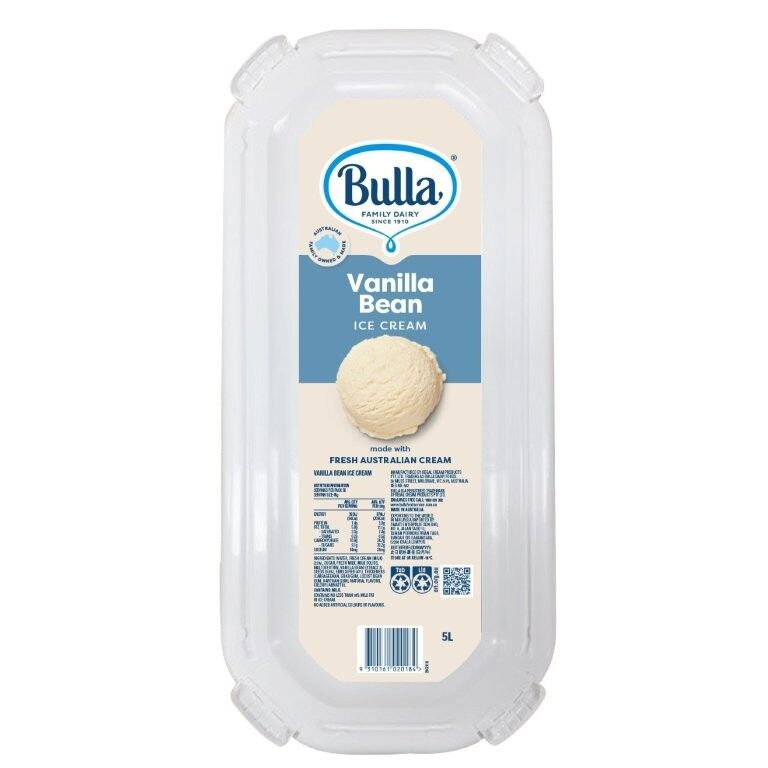 Ice Cream, Vanilla Bean 5L Tray Bulla