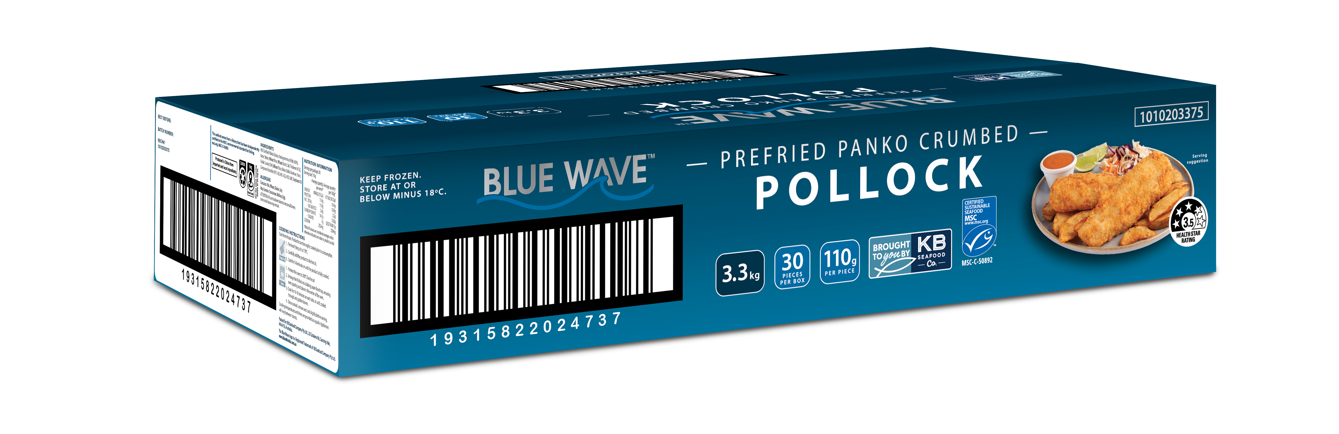 Pollock, Prefried Panko Crumbed, 3.3kg CTN, Blue Wave