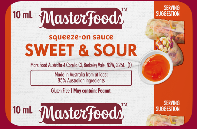 Sauce**Sweet and Sour Squeeze On Portion Control (100x10ml) Masterfoods
