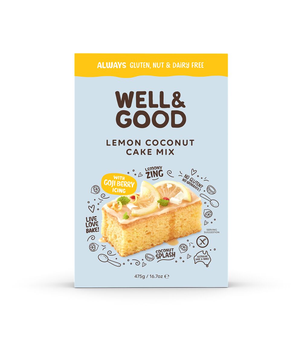 Cake Mix**Lemon Coconut Gluten Free, Well & Good 5x475gm CTN