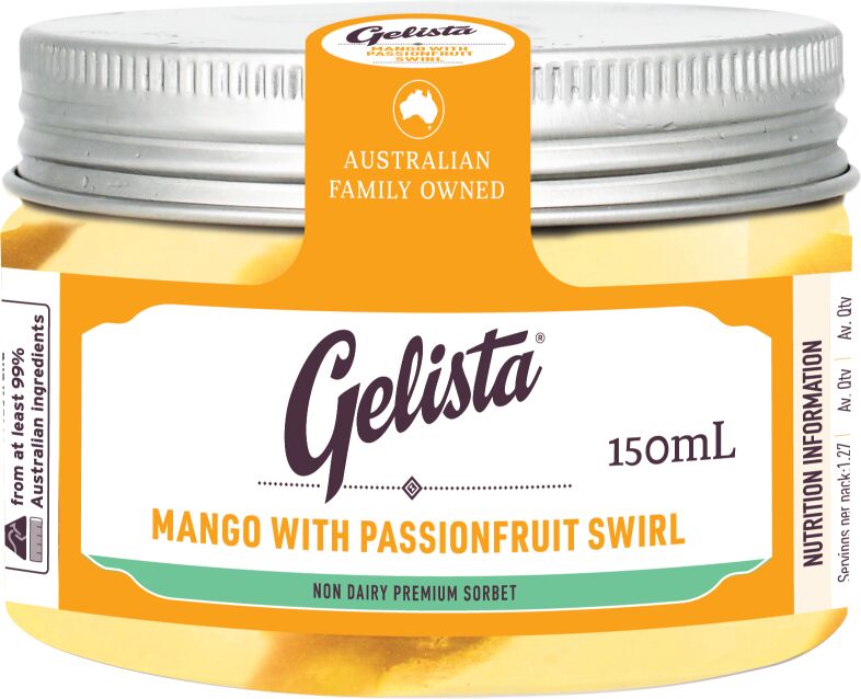 Gelato, Mango with Passionfruit Swirl 12x150ml Gelista (GF) (VG)