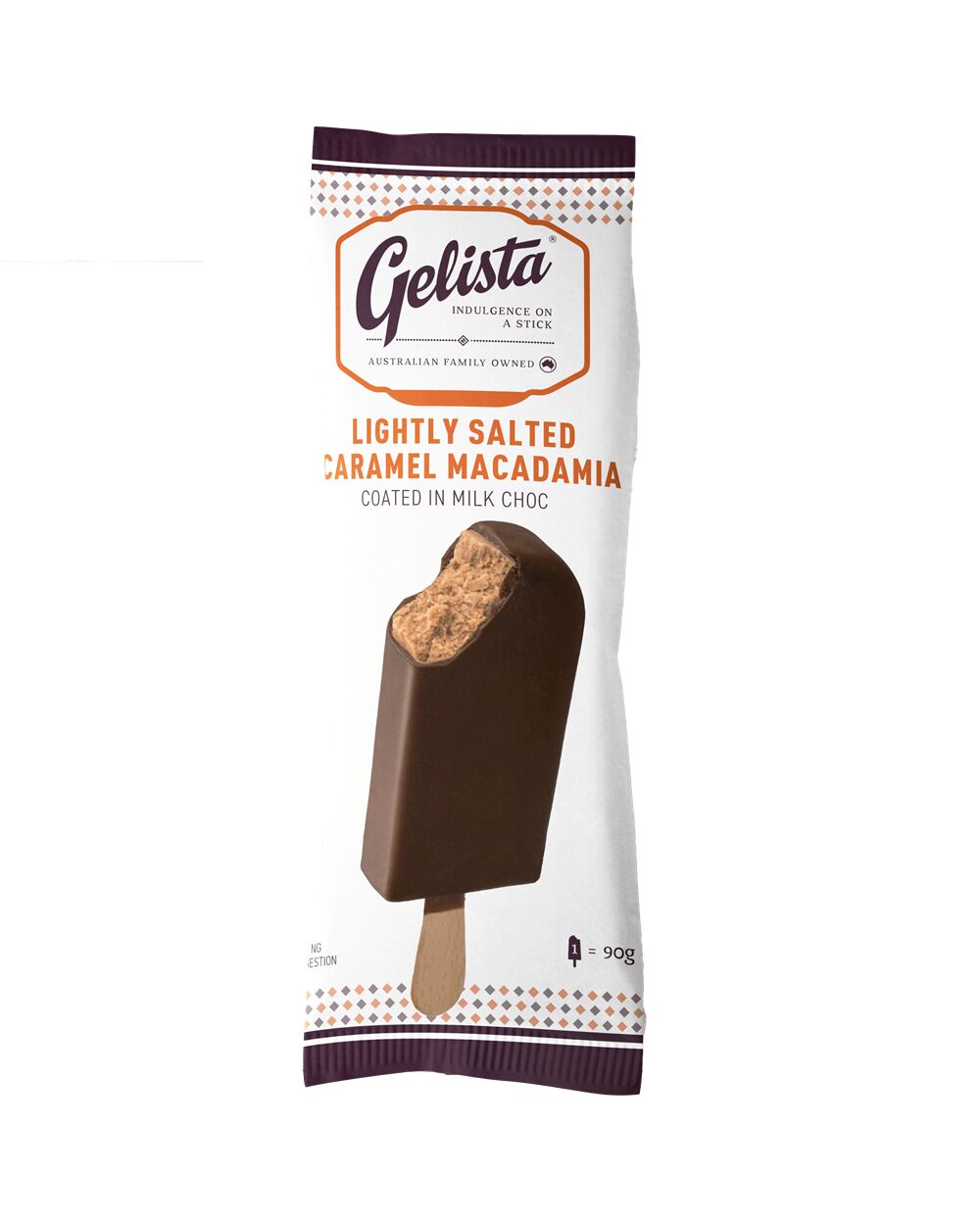 Gelato Sticks, Salted Caramel Macadamia 24x90gm Gelista