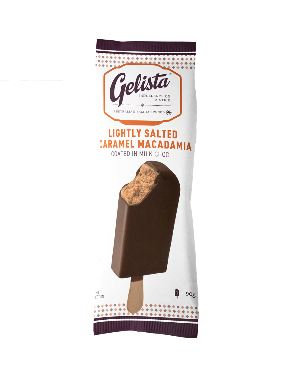 Ice Cream, Salted Caramel Macadamia Sticks 24x90gm Gelista