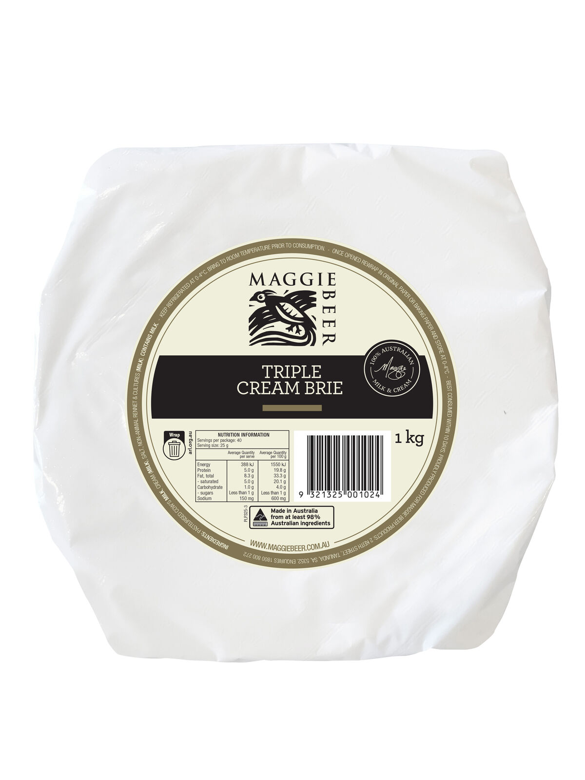 Cheese**Triple Cream Brie 1Kg Maggie Beer (H)