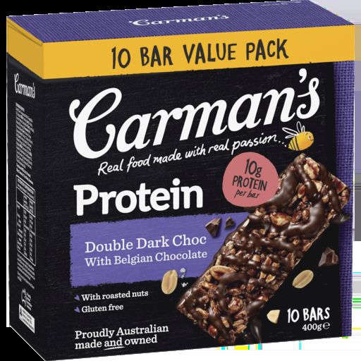 Protein**Bar, Double Choc 10x40gm Carman’s (GF)