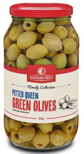 Olives, Pitted Green Queen 2kg Sandhurst (GLASS)