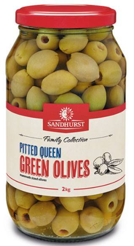 Olives, Pitted Green Queen 2kg Sandhurst (GLASS)