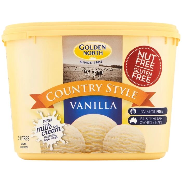 Ice Cream, Vanilla Country Style 2L Golden North (GF)