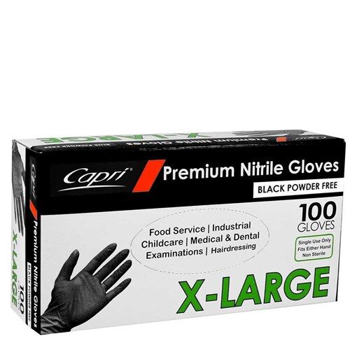 Gloves**Nitrile Black Powder Free EXTRA LARGE (1000) Capri