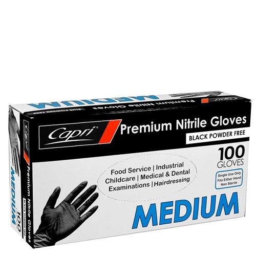 Gloves, Nitrile Black Powder Free MEDIUM (1000) Capri