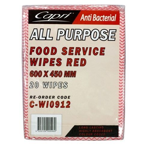 Wipes, All Purpose RED 60cm x 45cm (20) Capri